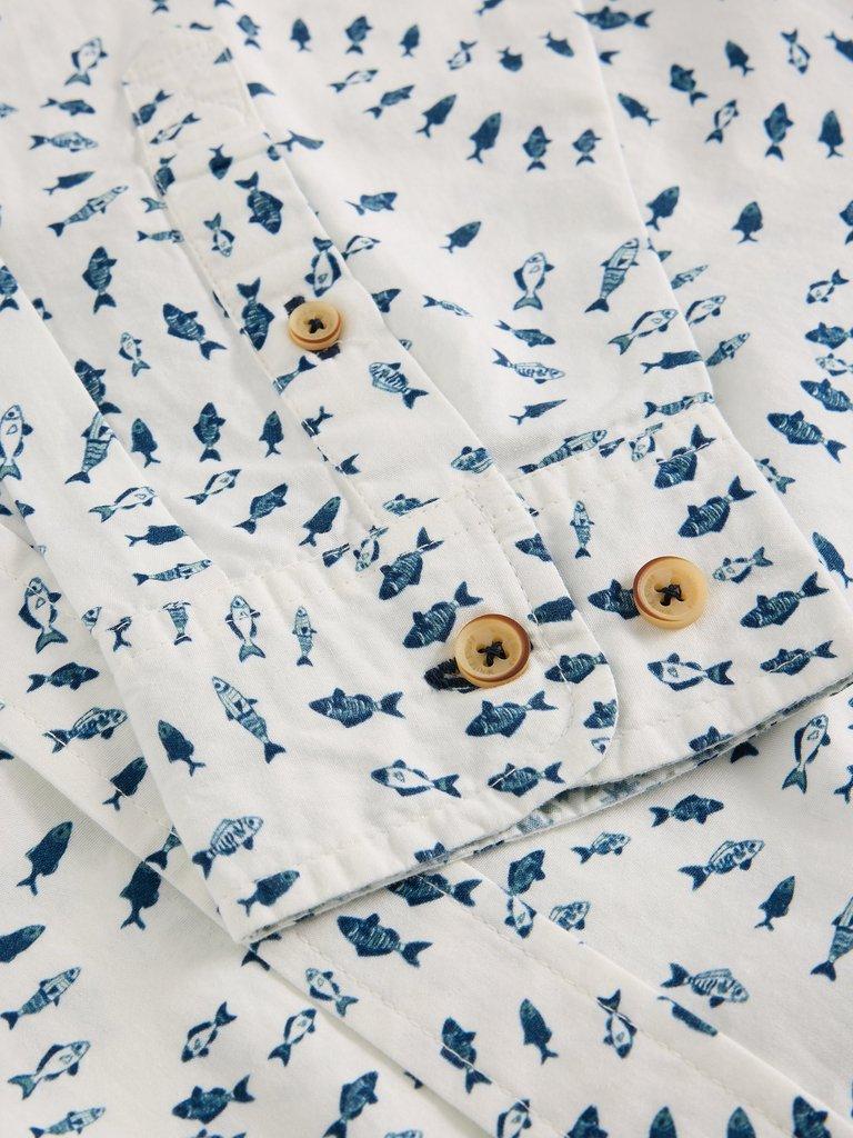 Finsbury Swim Fish Print Shirt in WHITE PR - FLAT DETAIL