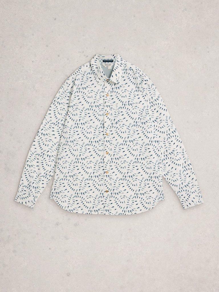 Finsbury Swim Fish Print Shirt in WHITE PR - FLAT FRONT