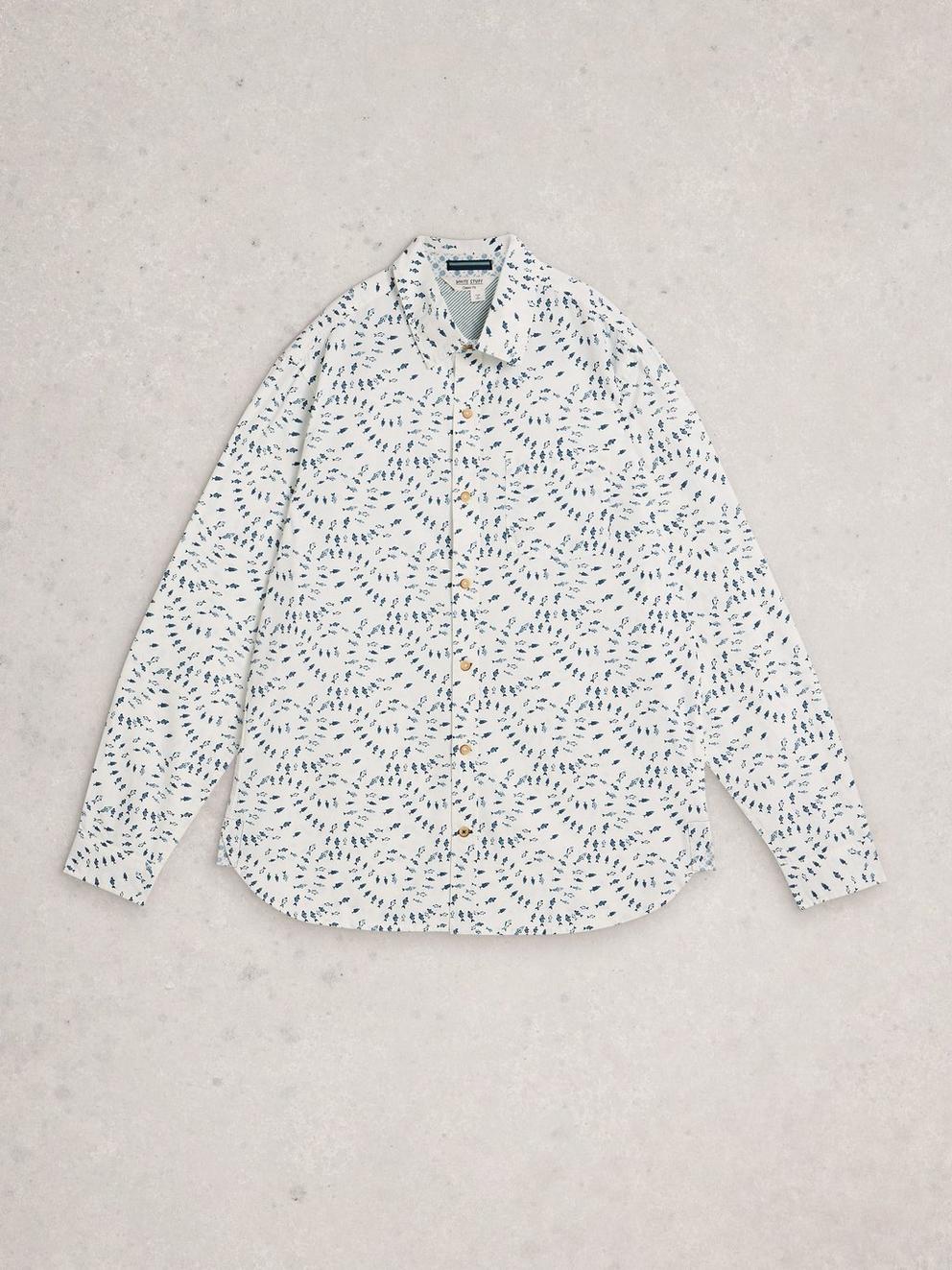 Finsbury Swim Fish Print Shirt in WHITE PR - FLAT FRONT