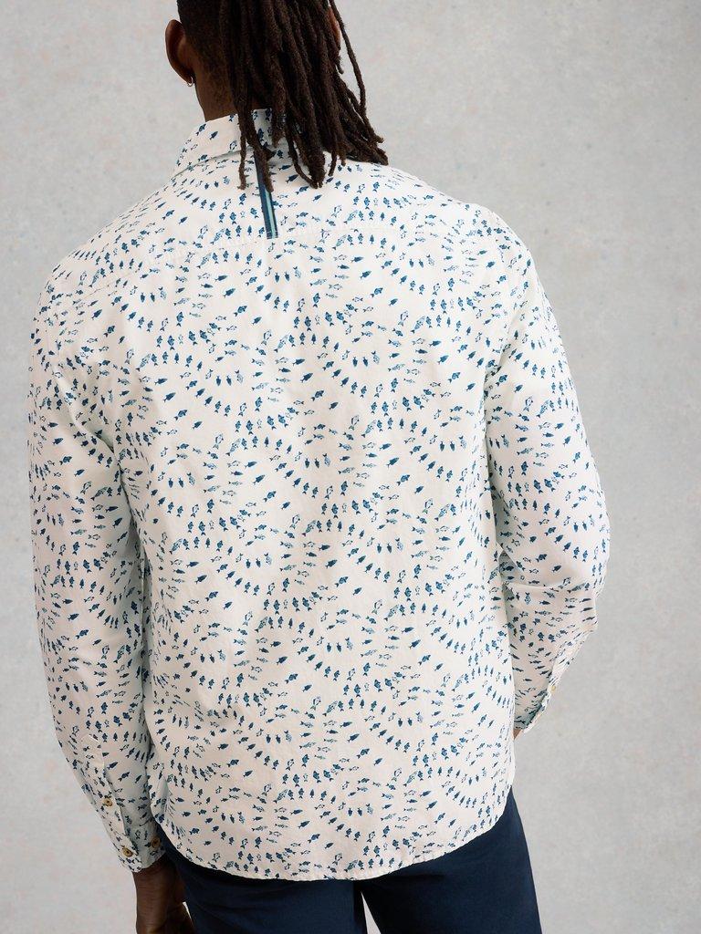 Finsbury Swim Fish Print Shirt in WHITE PR - MODEL BACK
