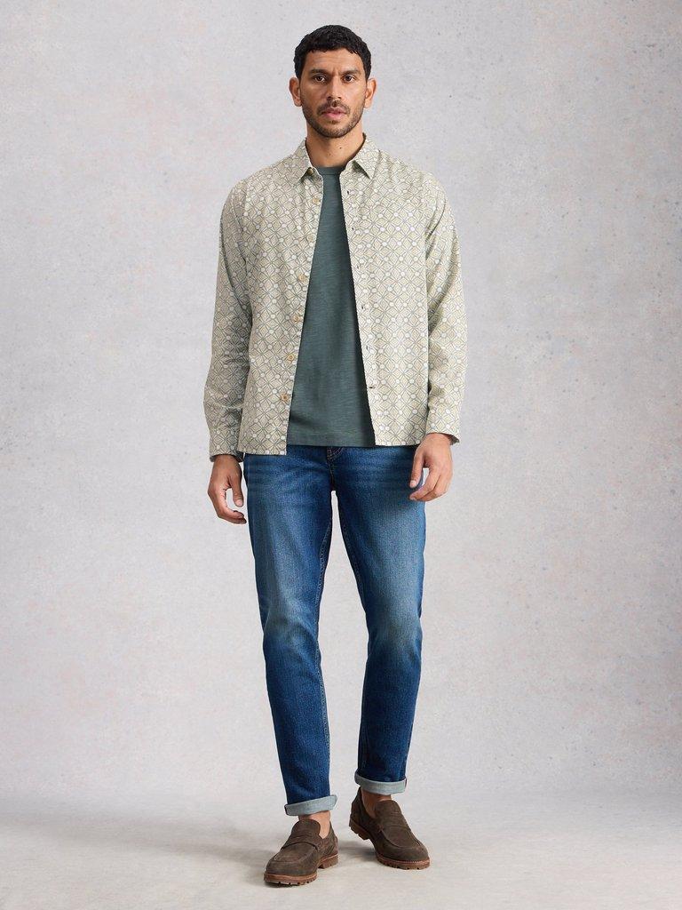 Finsbury Tile Print Shirt in GREEN PR - MODEL FRONT