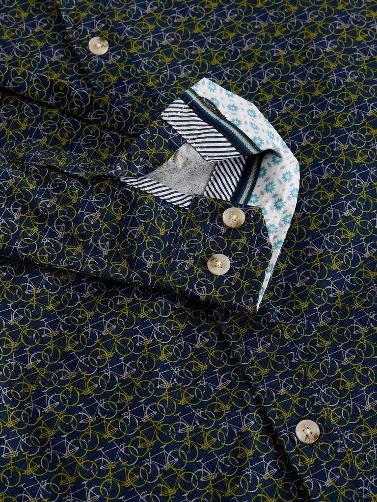 Salcombe Bike Print Shirt in NAVY PR - FLAT DETAIL
