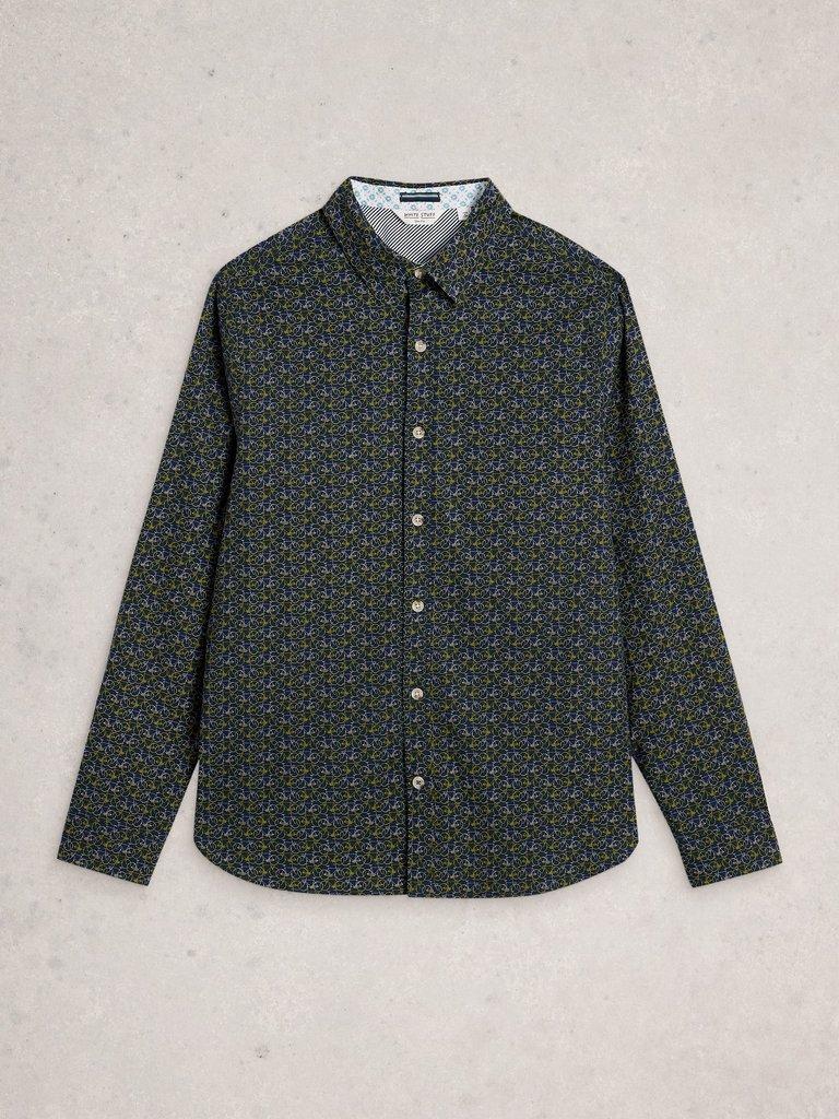 Salcombe Bike Print Shirt in NAVY PR - FLAT FRONT
