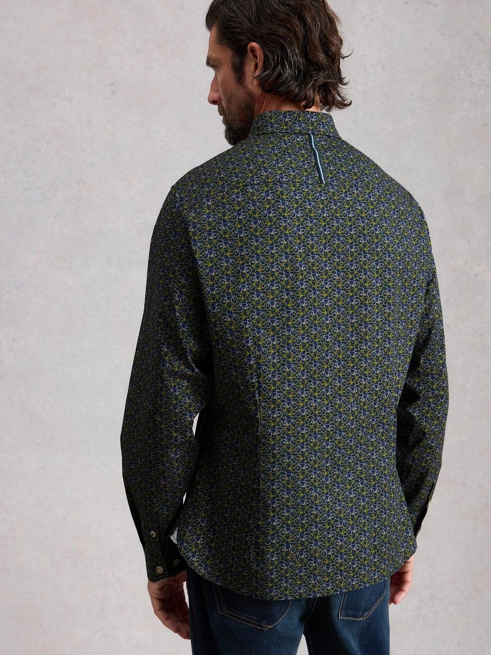 Salcombe Bike Print Shirt in NAVY PR - MODEL BACK