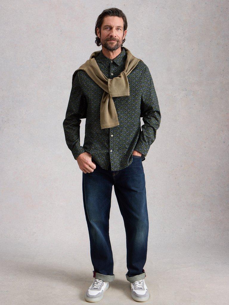 Salcombe Bike Print Shirt in NAVY PR - MODEL FRONT