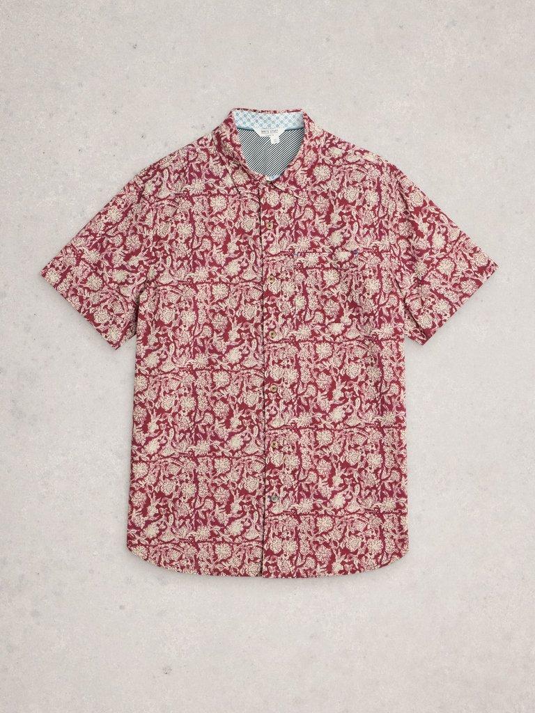 Finsbury SS Floral Print Shirt in RED PR - FLAT FRONT