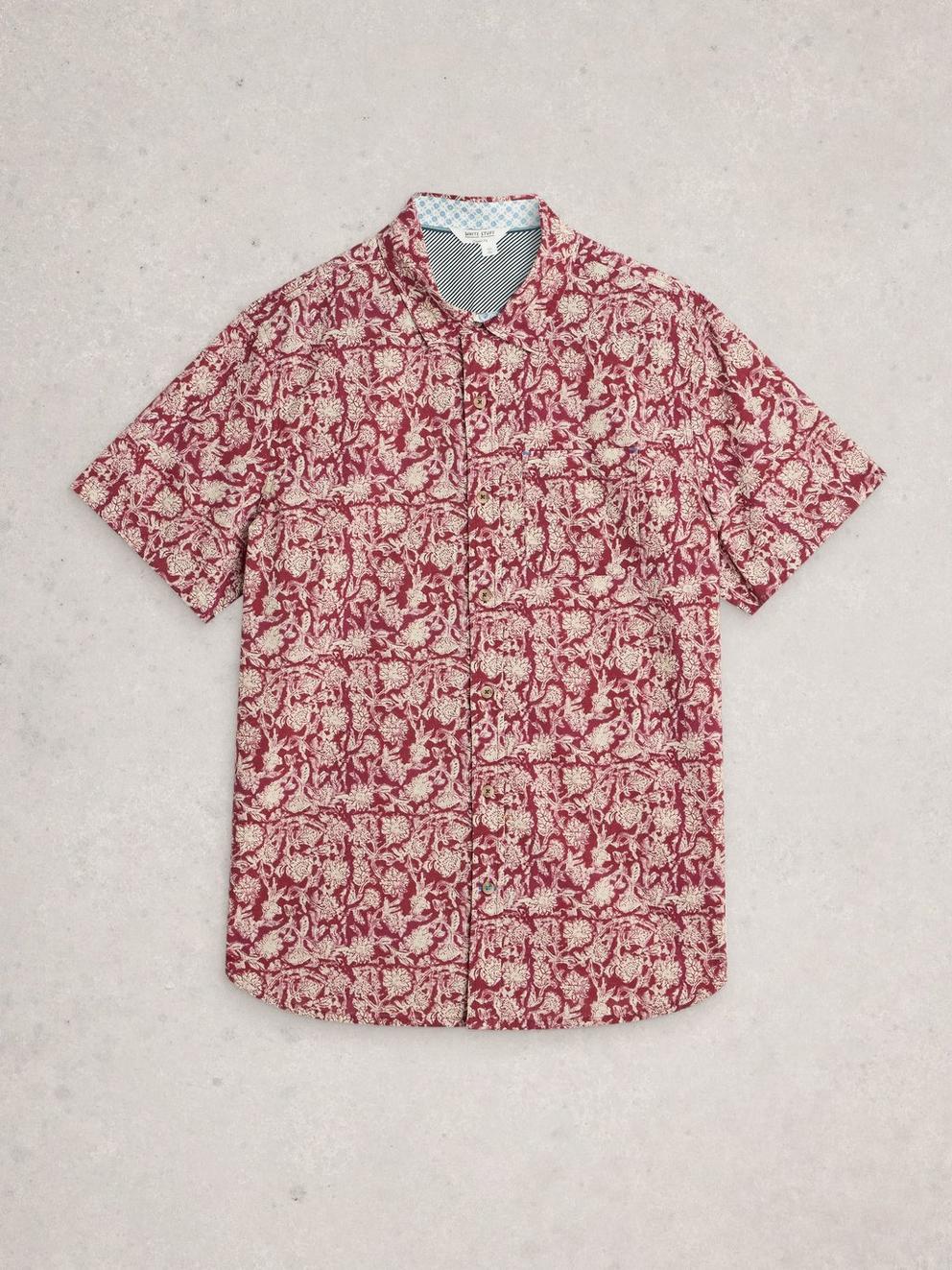 Finsbury SS Floral Print Shirt in RED PR - FLAT FRONT
