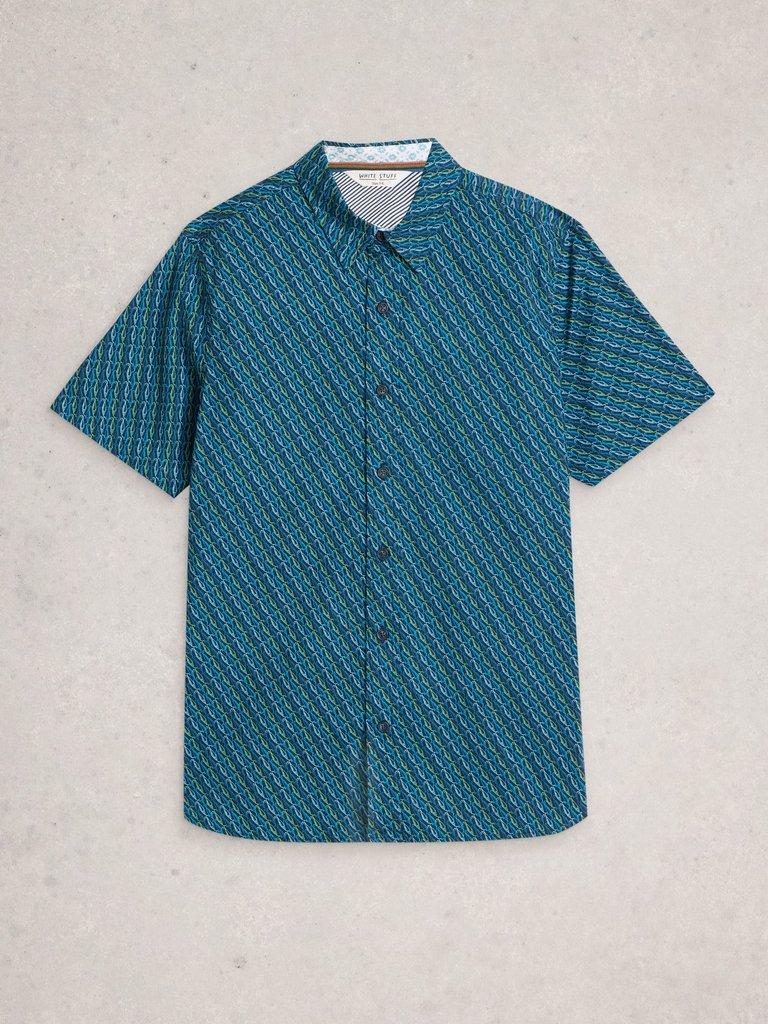 Salcombe SS Fish Print Shirt in NAVY PR - FLAT FRONT