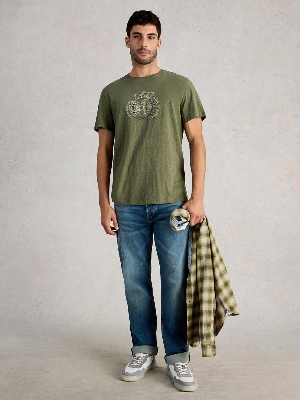 Abersoch Cogs Graphic Tee in GREEN PR - MODEL FRONT