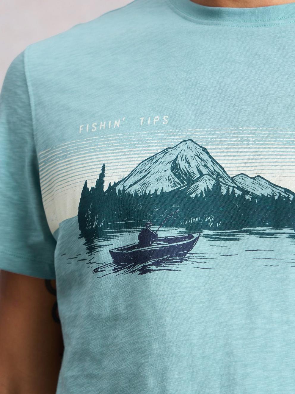 Abersoch Fishin Graphic Tee in BLUE PR - MODEL DETAIL