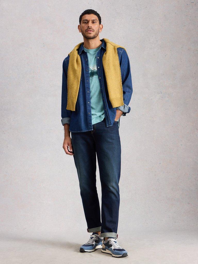 Abersoch Fishin Graphic Tee in BLUE PR - MODEL FRONT