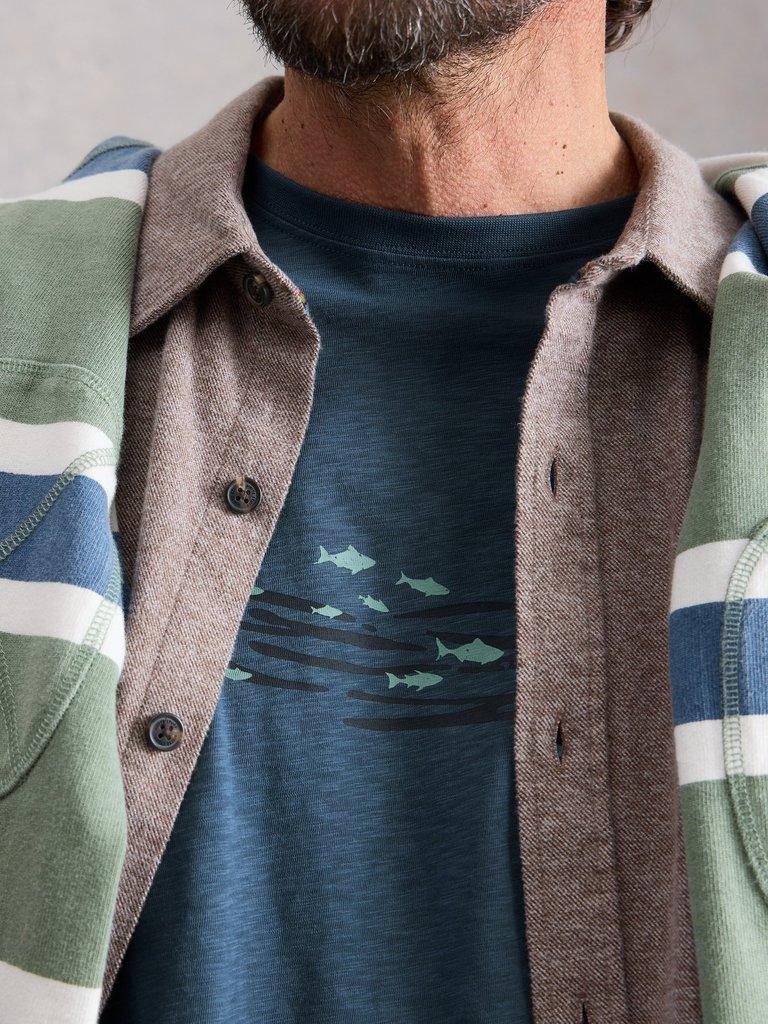 Abersoch Swim Fish Graphic Tee in NAVY PR - MODEL DETAIL