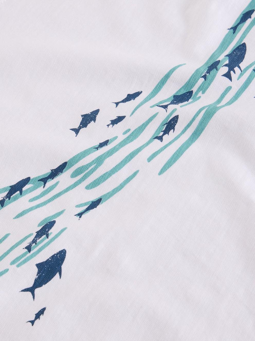 Abersoch Swim Fish Graphic Tee in WHITE PR - FLAT DETAIL