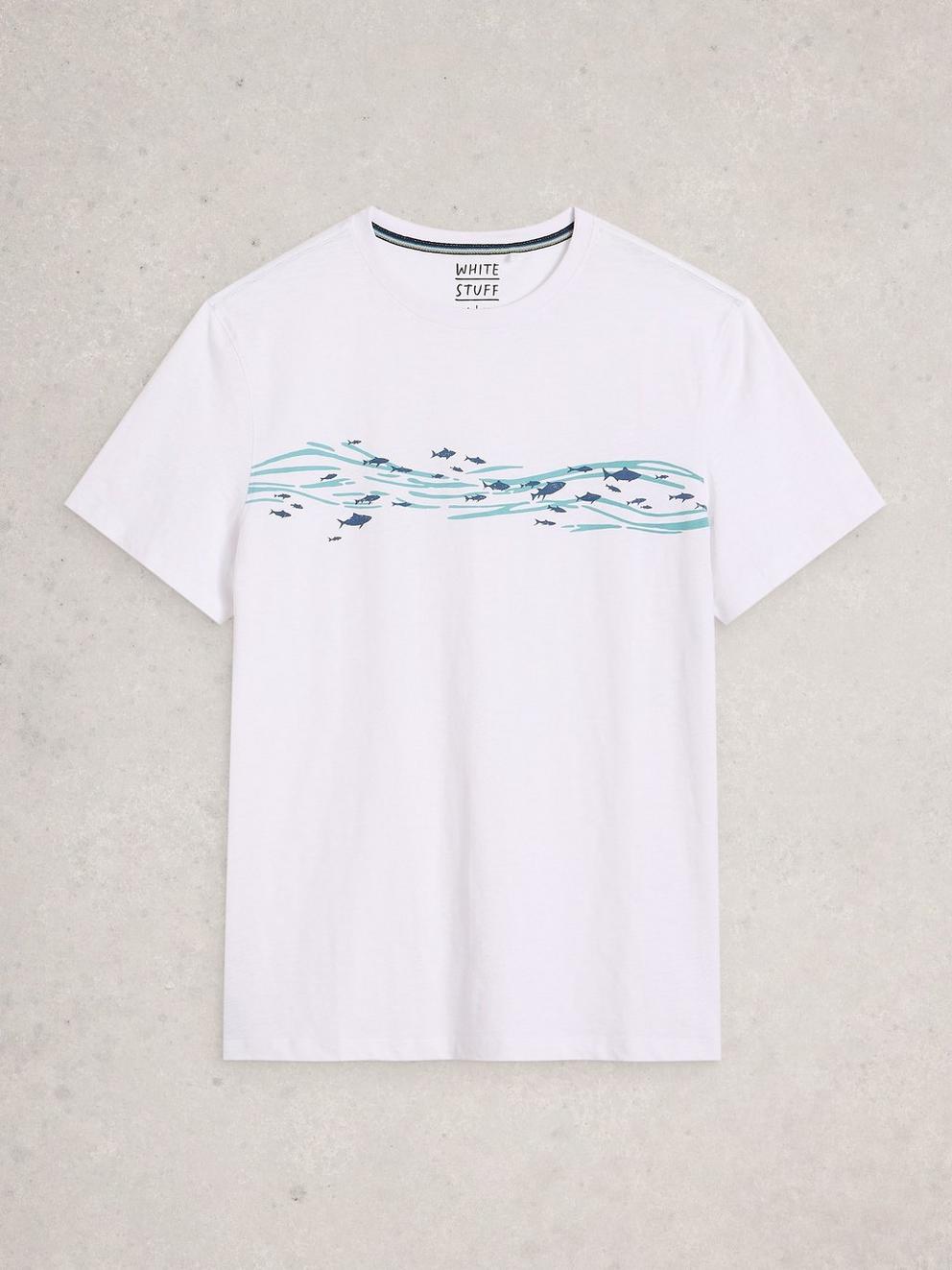 Abersoch Swim Fish Graphic Tee in WHITE PR - FLAT FRONT