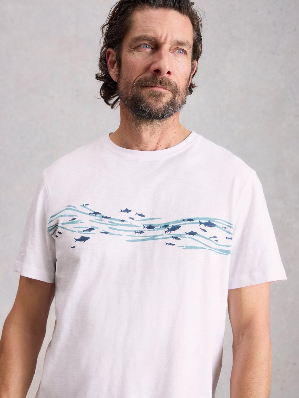 Abersoch Swim Fish Graphic Tee in WHITE PR - MODEL DETAIL
