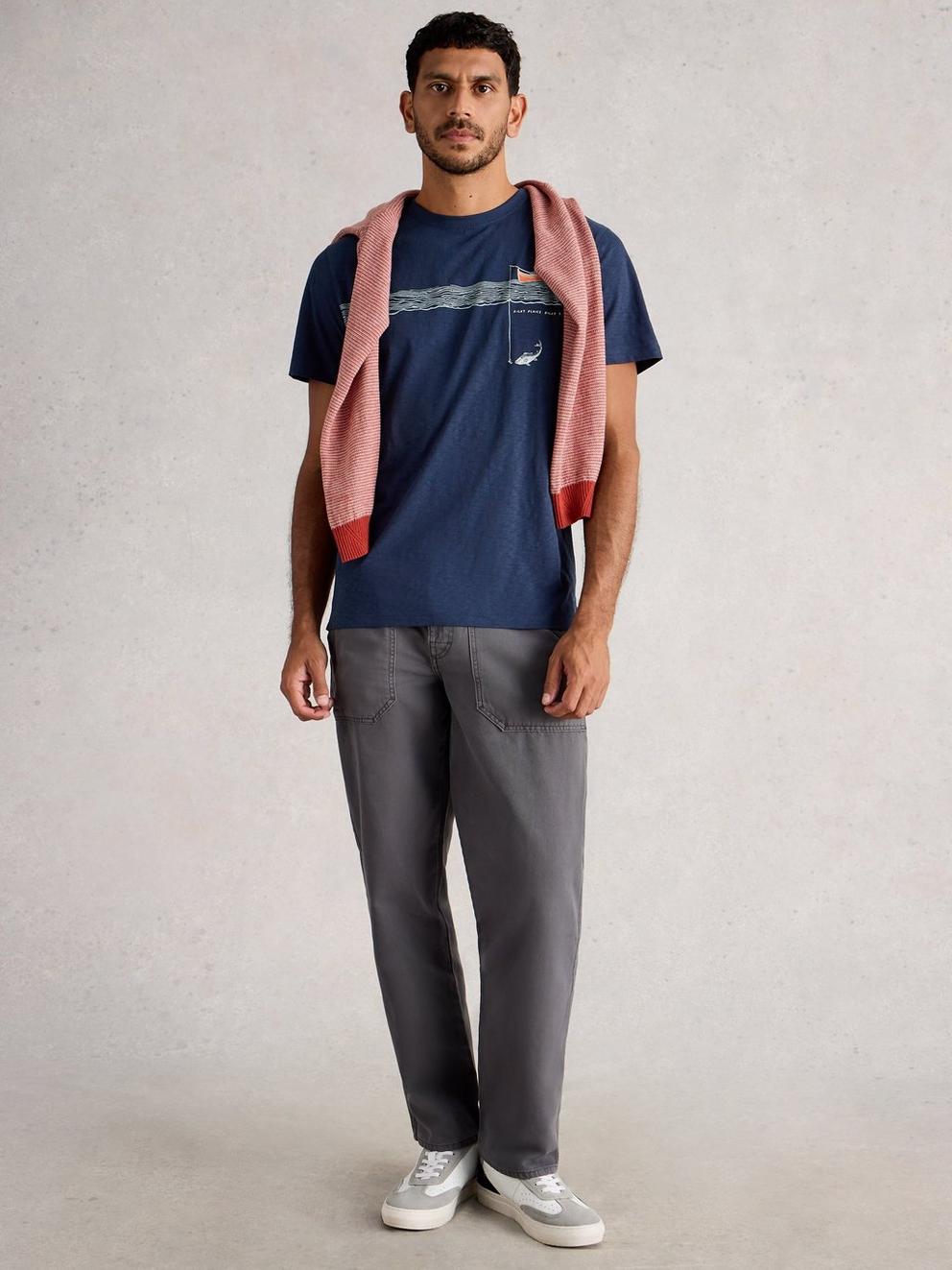 Abersoch Tee Graphic In the Ocean in NAVY PR - MODEL FRONT