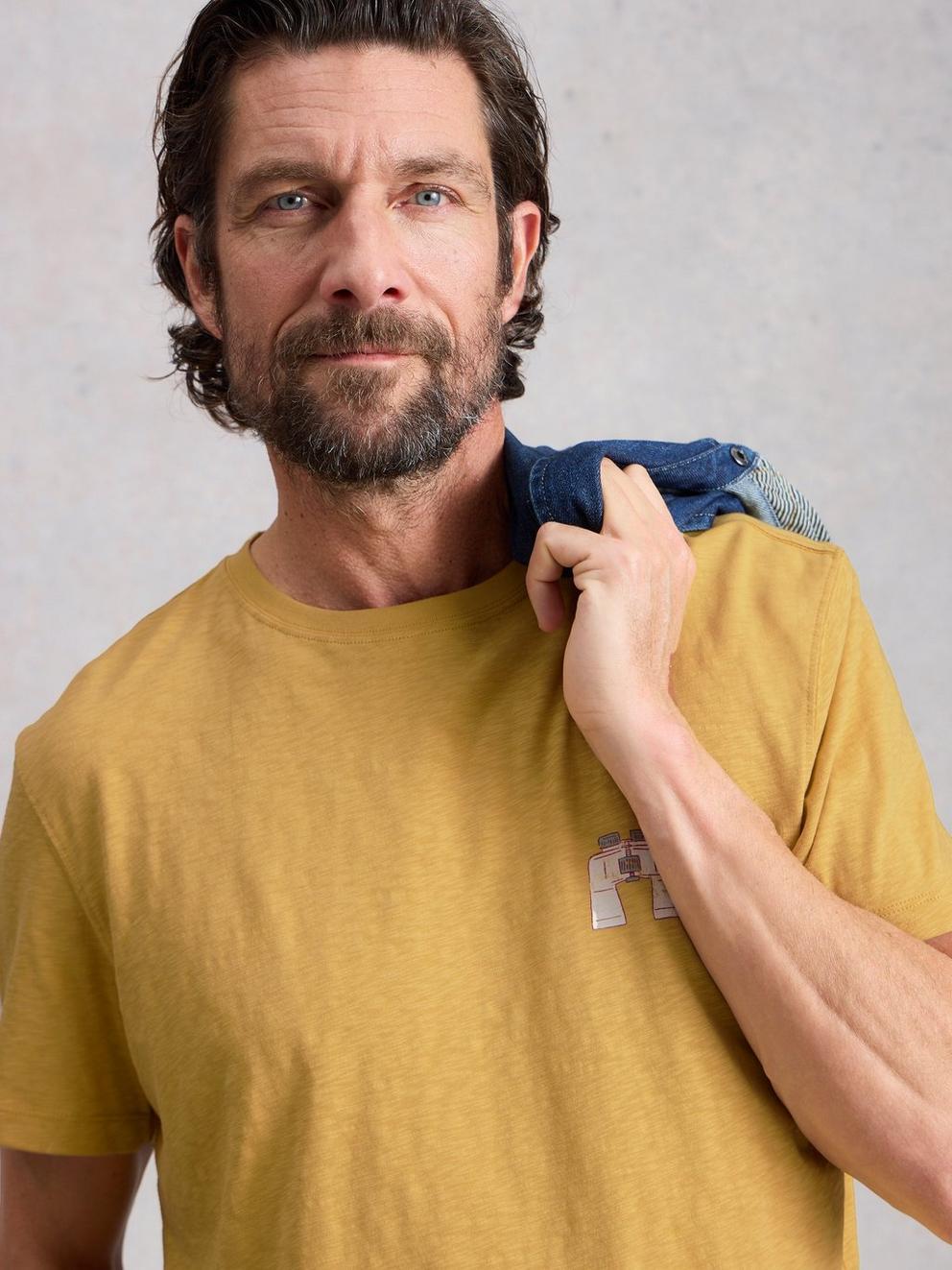 Abersoch Camping Graphic Tee in YELLOW PR - MODEL DETAIL