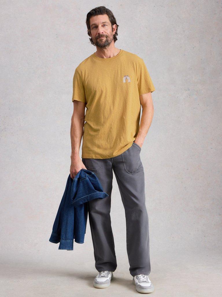 Abersoch Camping Graphic Tee in YELLOW PR - MODEL FRONT