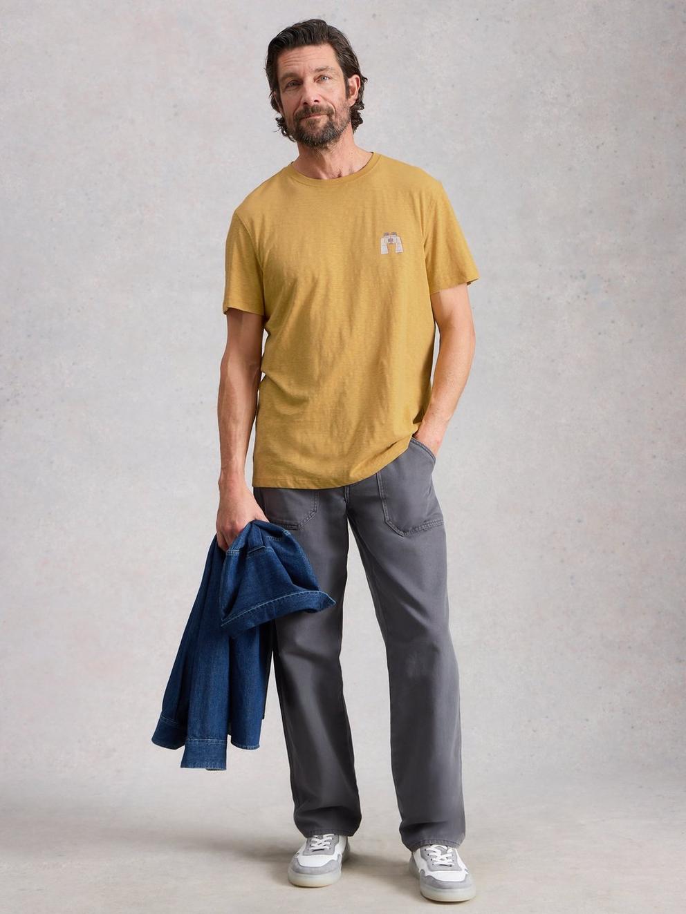 Abersoch Camping Graphic Tee in YELLOW PR - MODEL FRONT