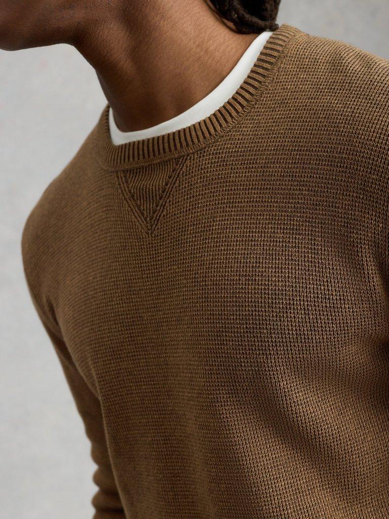 Attadale Long Sleeve Crew Neck Jumper in DK BROWN - MODEL DETAIL