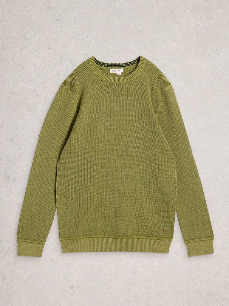 Attadale Long Sleeve Crew Neck Jumper in KHAKI GRN - FLAT FRONT