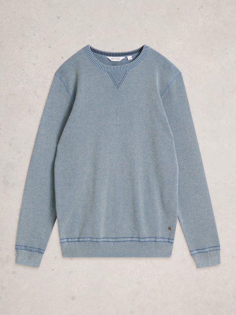 Attadale Long Sleeve Crew Neck Jumper in MID BLUE - FLAT FRONT