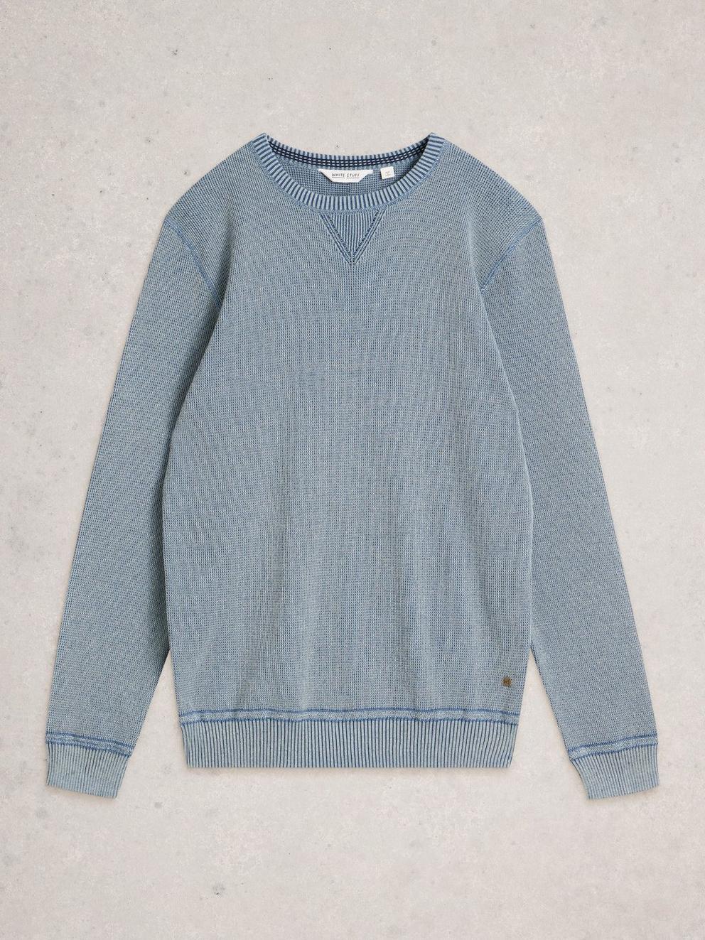 Attadale Long Sleeve Crew Neck Jumper in MID BLUE - FLAT FRONT