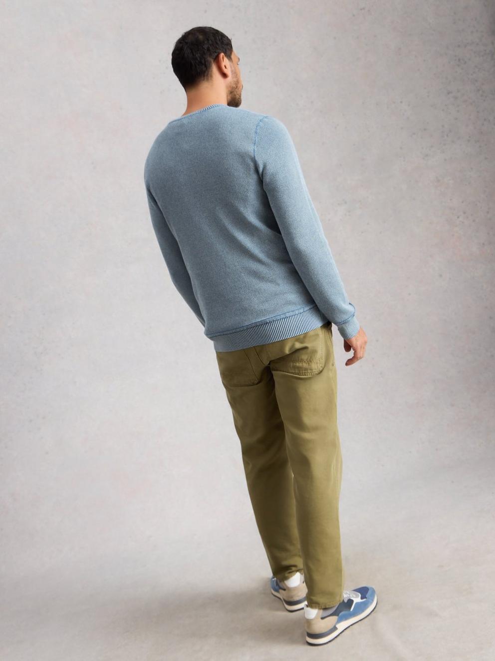 Attadale Long Sleeve Crew Neck Jumper in MID BLUE - MODEL BACK