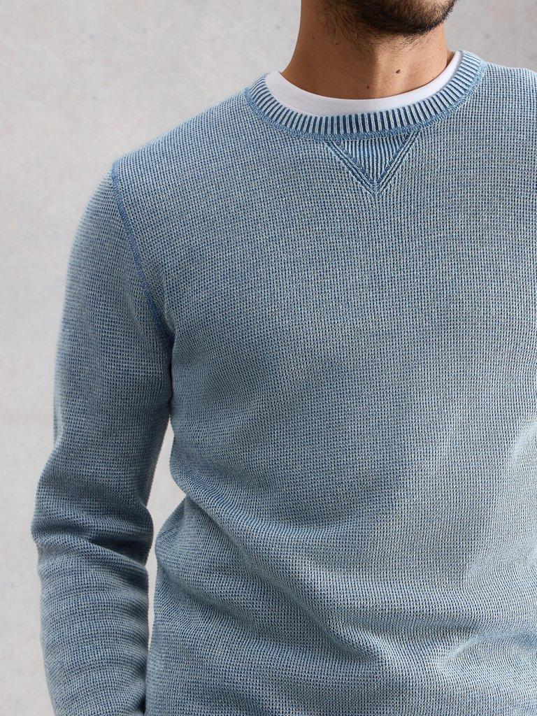 Attadale Long Sleeve Crew Neck Jumper in MID BLUE - MODEL DETAIL