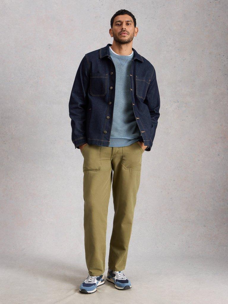 Attadale Long Sleeve Crew Neck Jumper in MID BLUE - MODEL FRONT