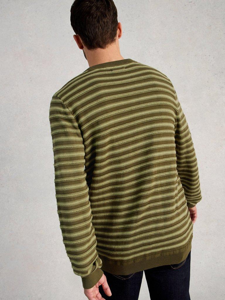 Attadale Crew Neck Stripe in GREEN MLT - MODEL BACK