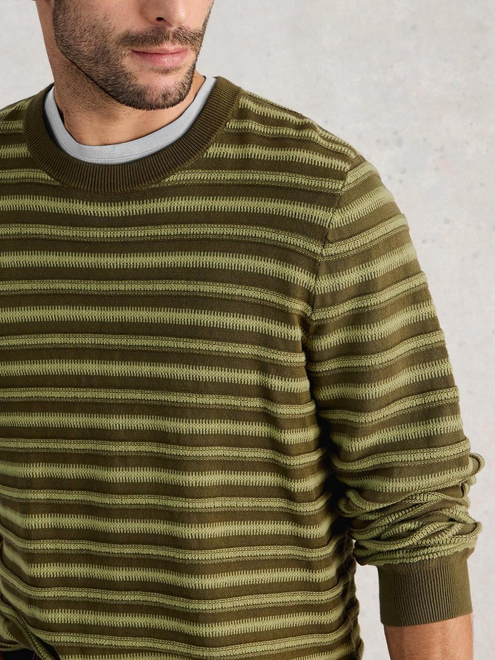 Attadale Crew Neck Stripe in GREEN MLT - MODEL DETAIL