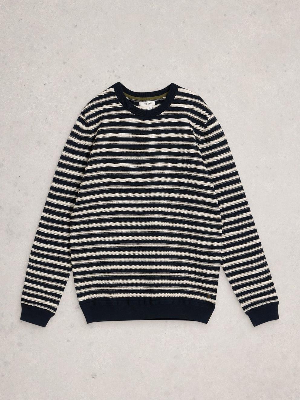 Attadale Crew Neck Stripe in NAVY MULTI - FLAT FRONT
