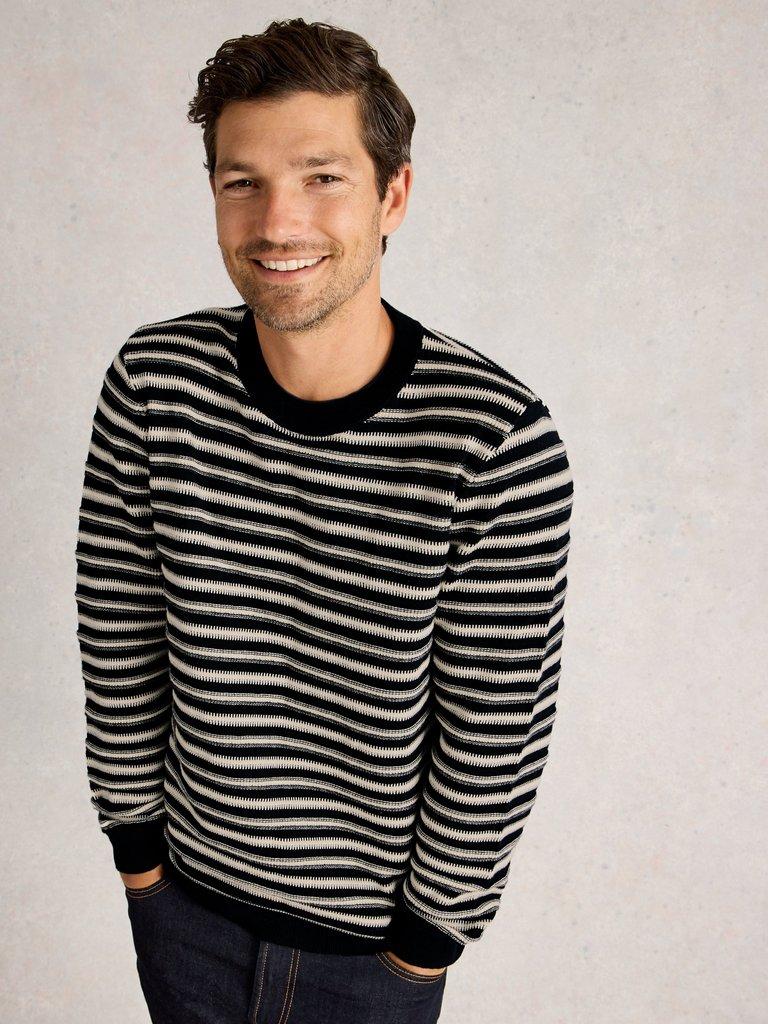 Attadale Crew Neck Stripe in NAVY MULTI - MODEL BACK