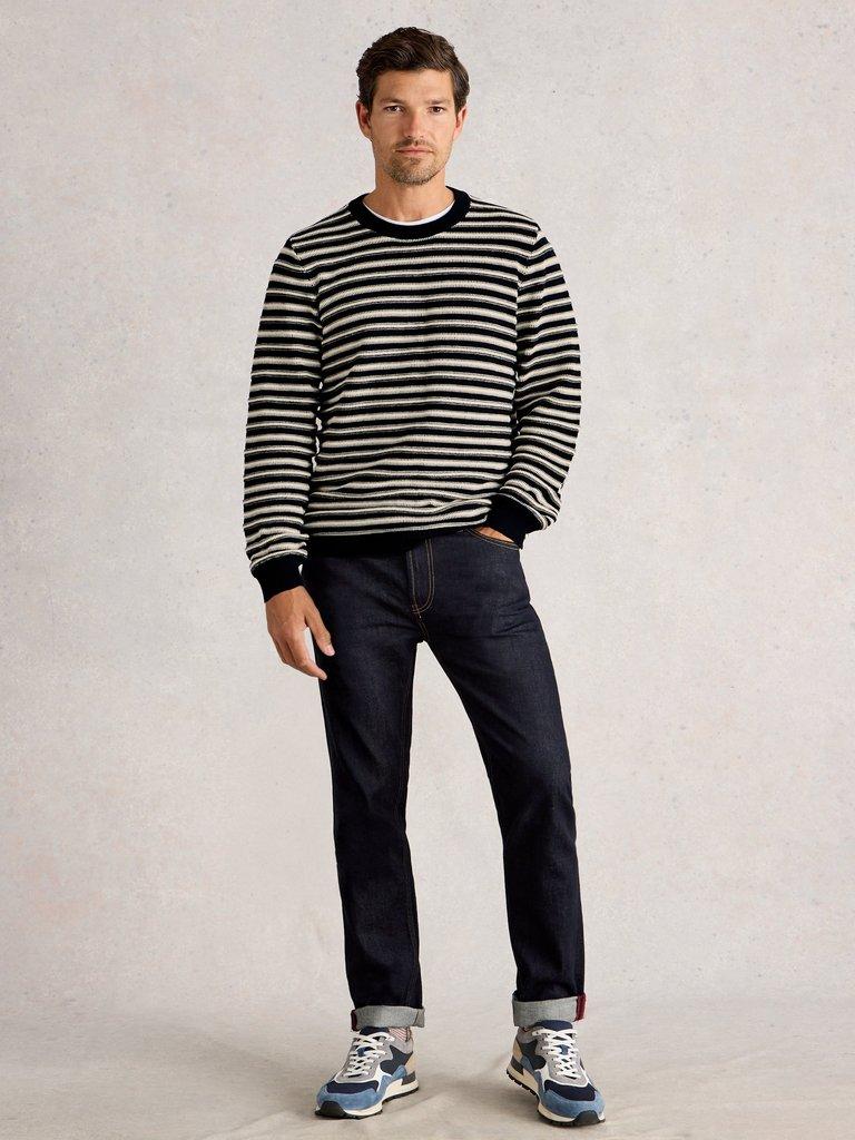 Attadale Crew Neck Stripe in NAVY MULTI - MODEL FRONT