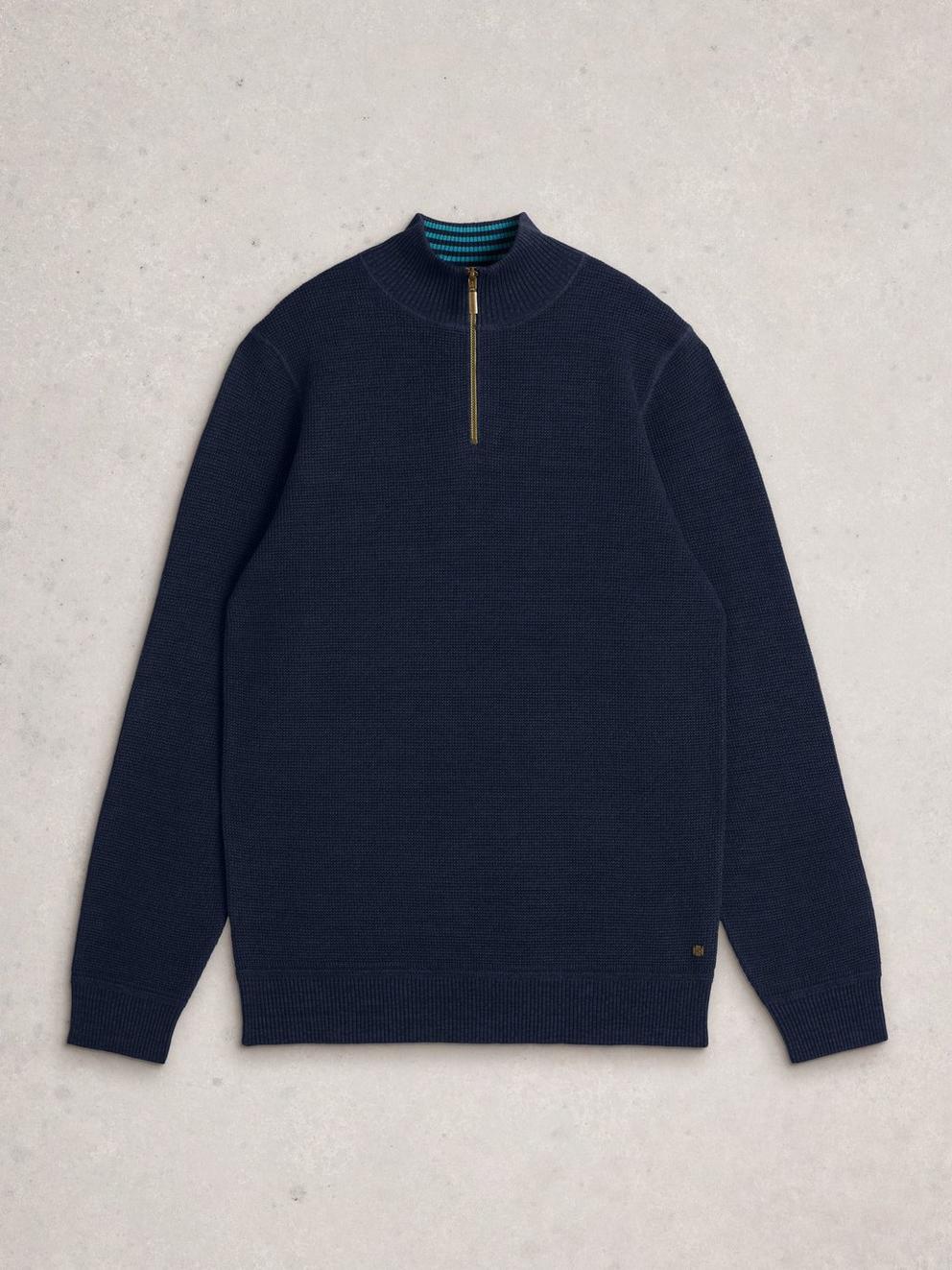 Mens Attadale Funnel Neck Jumper in DARK NAVY - FLAT FRONT