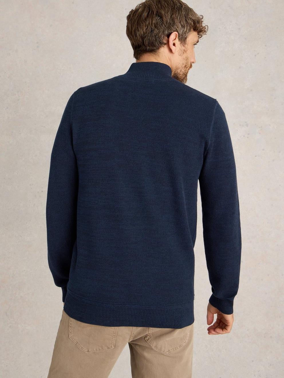 Mens Attadale Funnel Neck Jumper in DARK NAVY - MODEL BACK