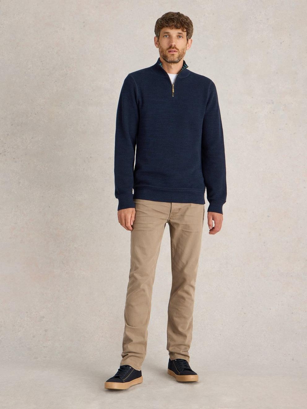 Mens Attadale Funnel Neck Jumper in DARK NAVY - MODEL FRONT