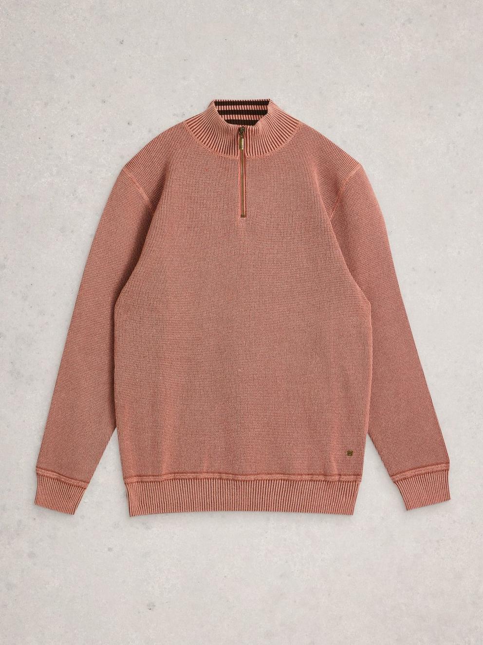 Mens Attadale Funnel Neck Jumper in DK PINK - FLAT FRONT