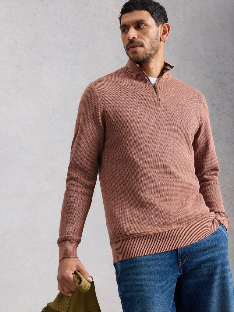 Mens Attadale Funnel Neck Jumper in DK PINK - LIFESTYLE