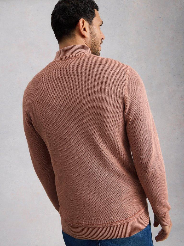 Mens Attadale Funnel Neck Jumper in DK PINK - MODEL BACK