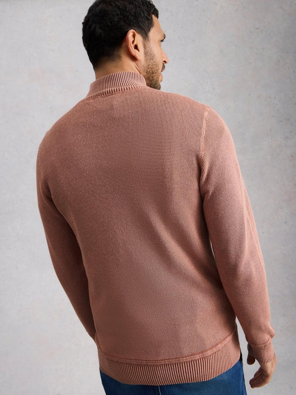 Mens Attadale Funnel Neck Jumper in DK PINK - MODEL BACK