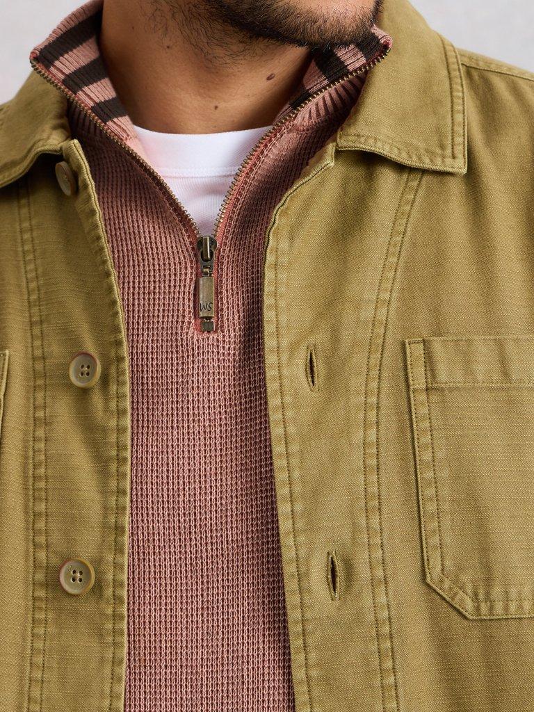 Mens Attadale Funnel Neck Jumper in DK PINK - MODEL DETAIL