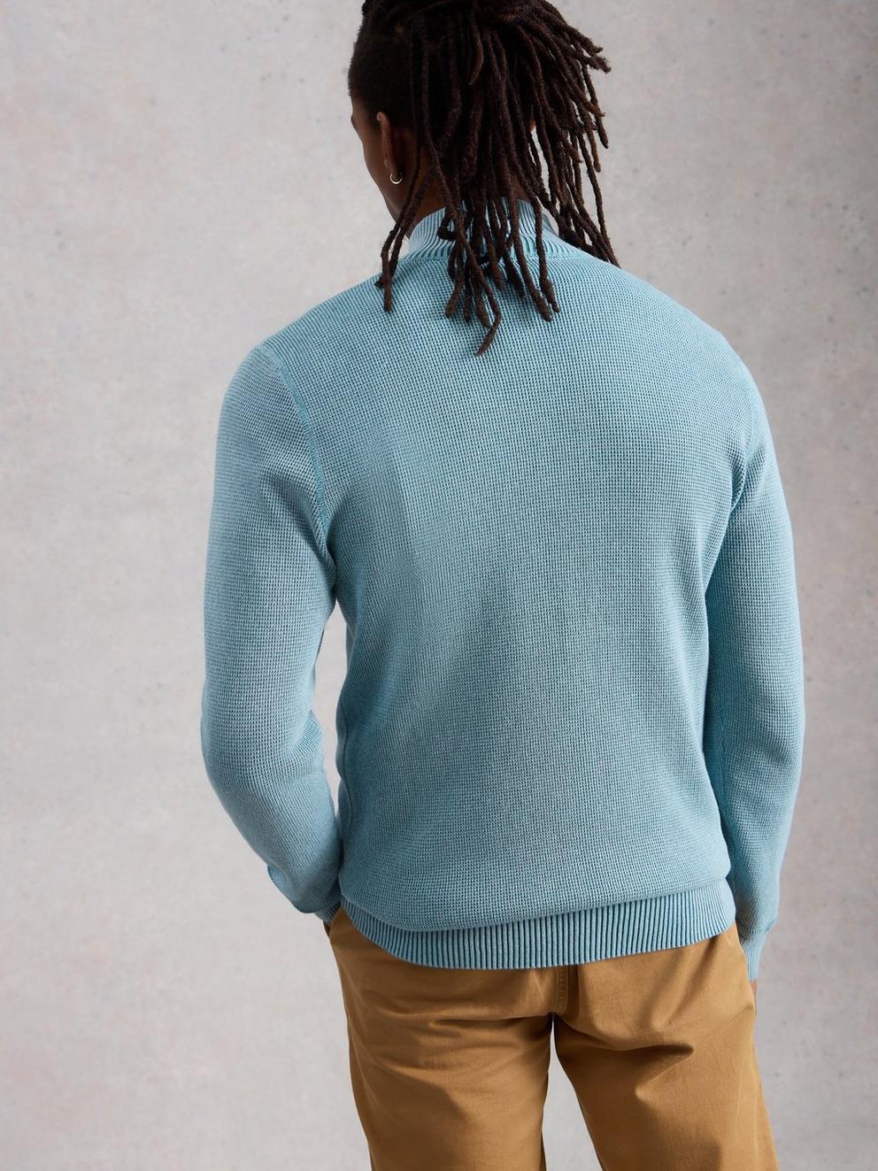Mens Attadale Funnel Neck Jumper in LGT BLUE - MODEL BACK