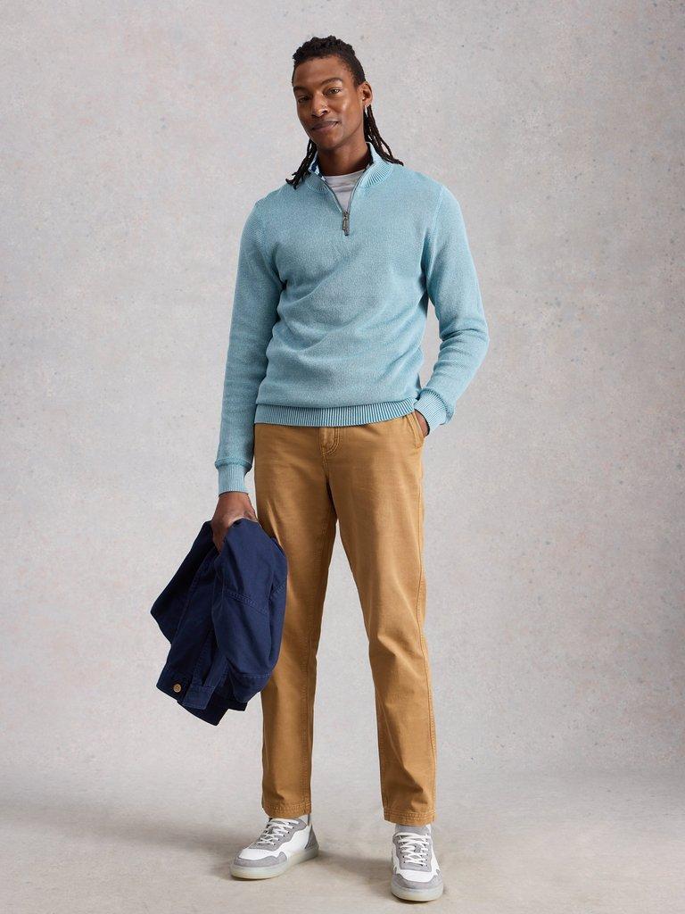 Mens Attadale Funnel Neck Jumper in LGT BLUE - MODEL FRONT