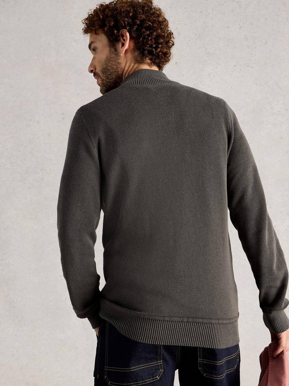 Mens Attadale Funnel Neck Jumper in WASHED BLK - MODEL BACK