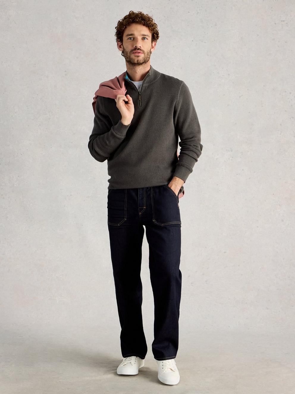 Mens Attadale Funnel Neck Jumper in WASHED BLK - MODEL FRONT