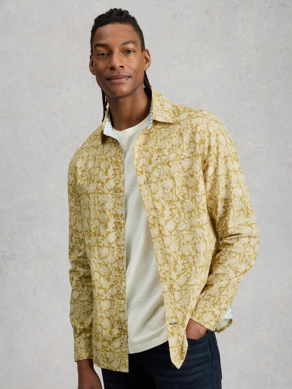 Finsbury Floral Print Shirt in YELLOW PR - MODEL DETAIL