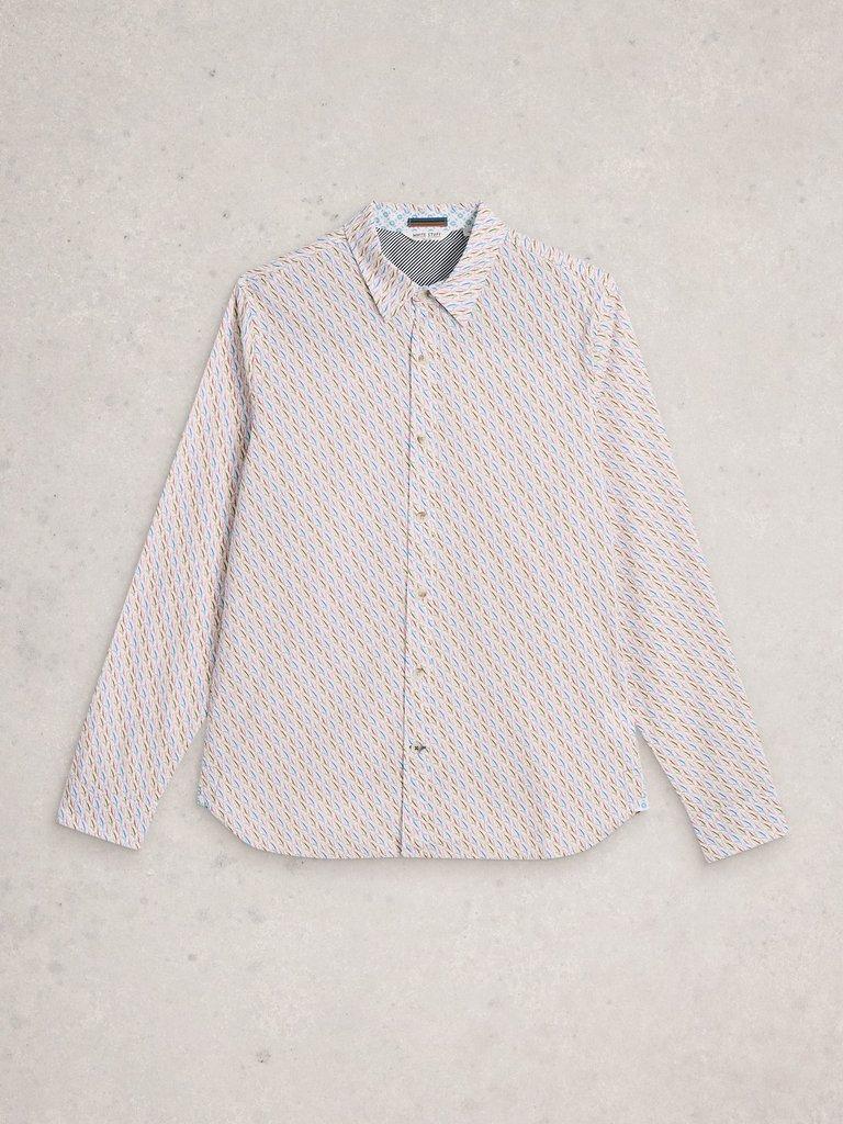 Salcombe LS Fish Print Shirt in WHITE PR - FLAT FRONT