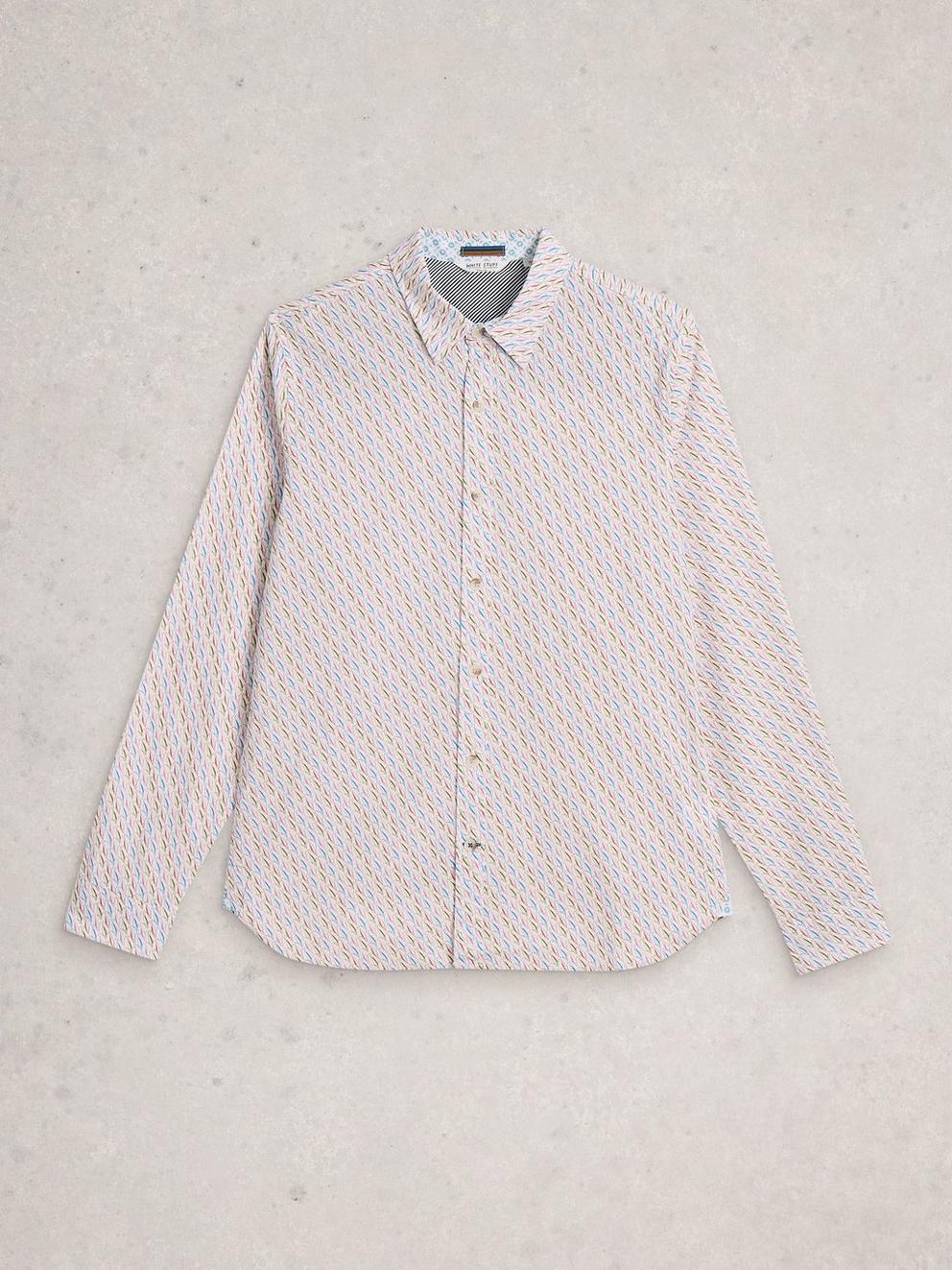 Salcombe LS Fish Print Shirt in WHITE PR - FLAT FRONT